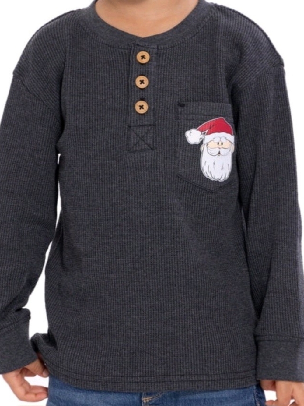 Kids Charcoal Santa Pocket Henley Long-Sleeve Shirt 18M